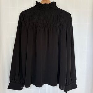 Patrizia Luca smocked high neck long sleeve blouse black